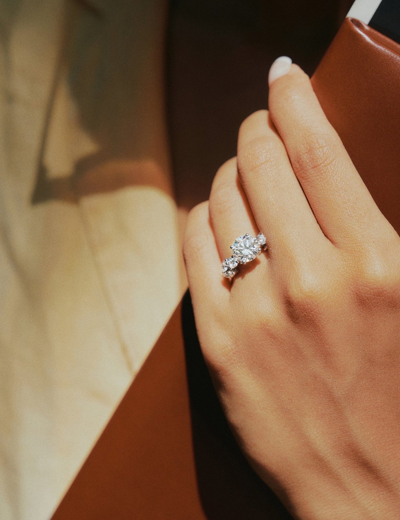 Lab Grown Plume Diamond Ring on Woman's Hand