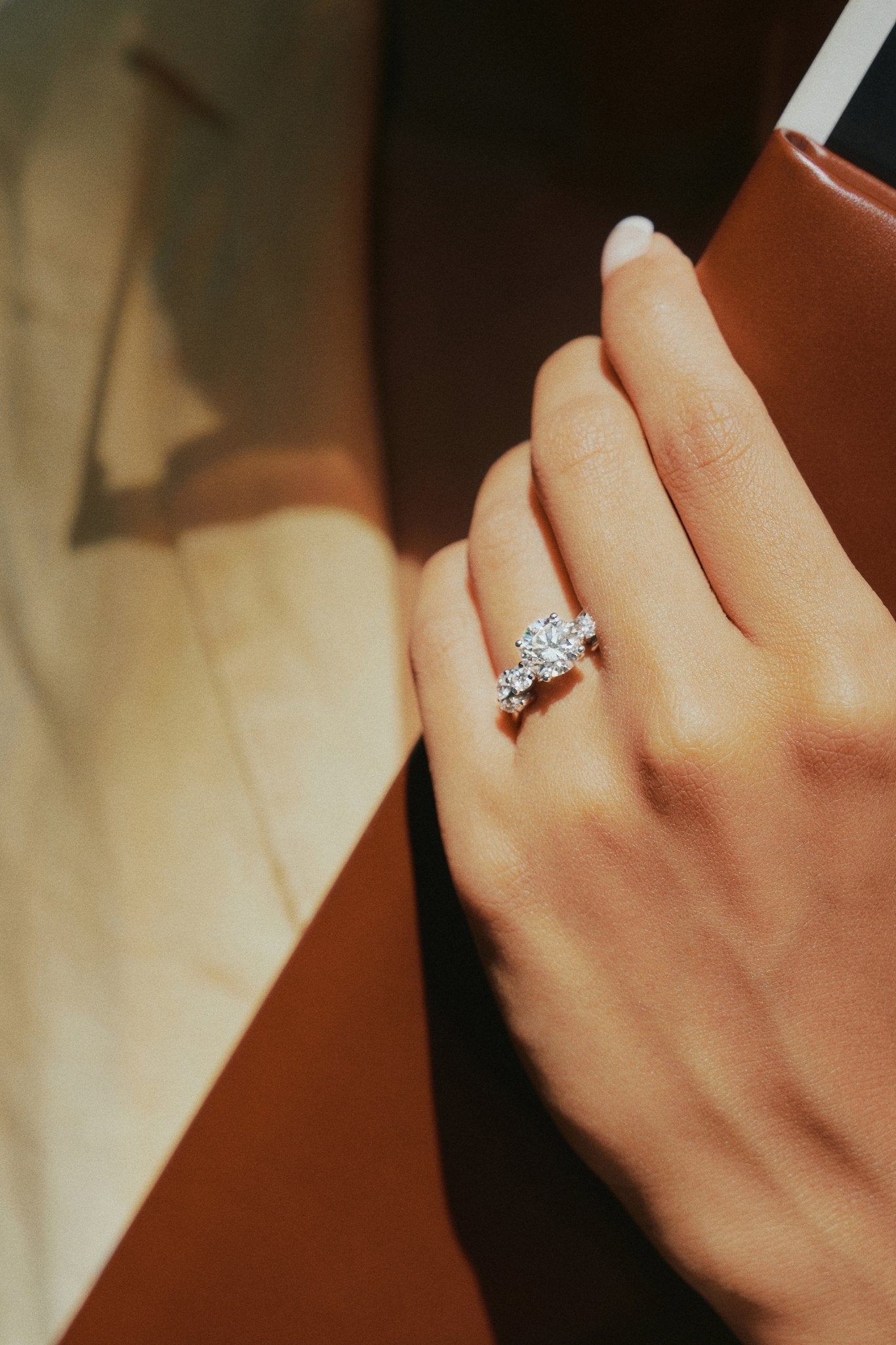 Lab Grown Plume Diamond Ring on Woman's Hand