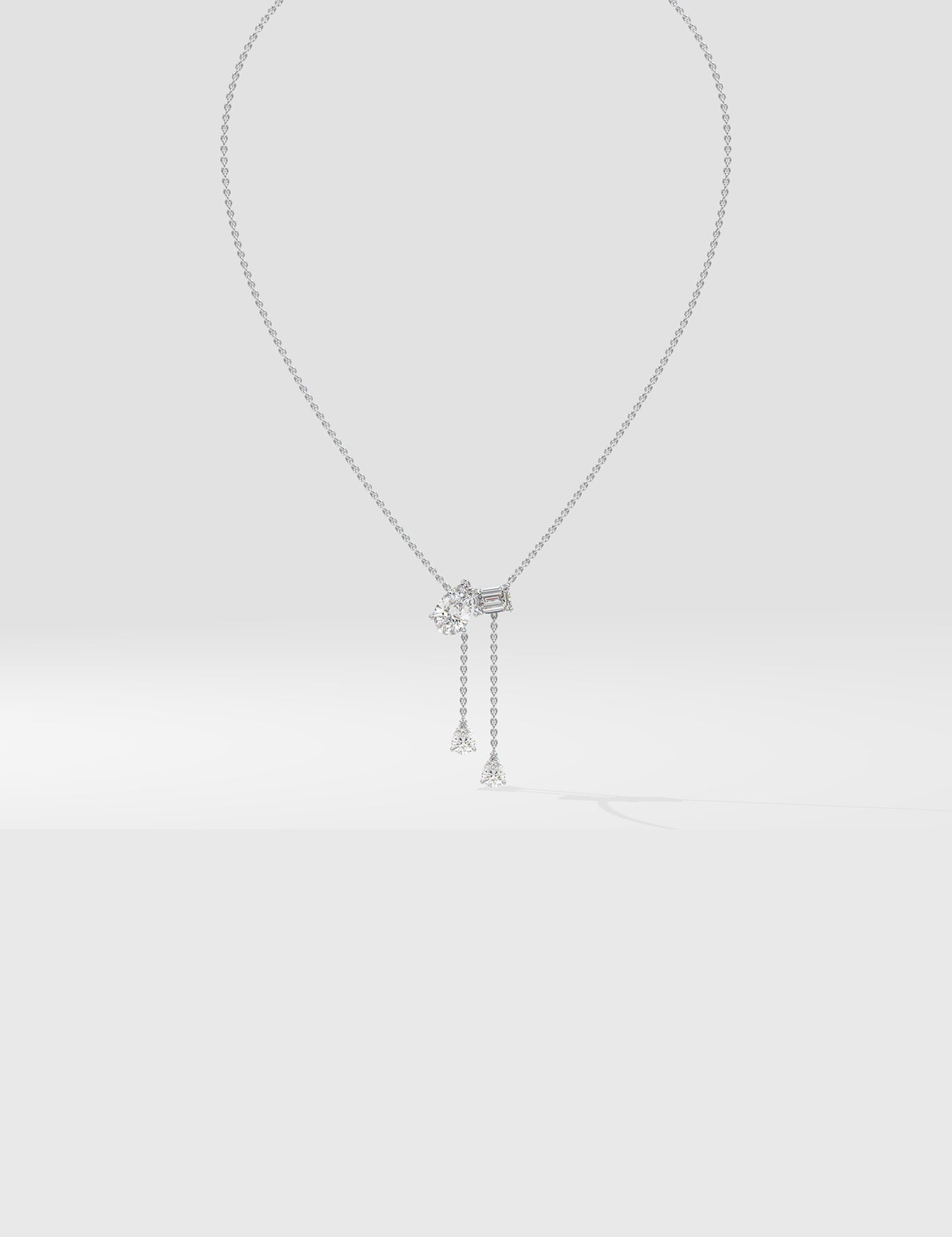 Askew 2 Stone Solitaire Necklace With Drops Full View House of Quadri