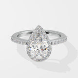 Askew Pear Solitaire Halo Ring - House Of Quadri