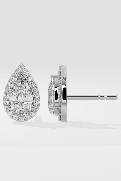 Askew Pear Solitaire Halo Earrings - House Of Quadri
