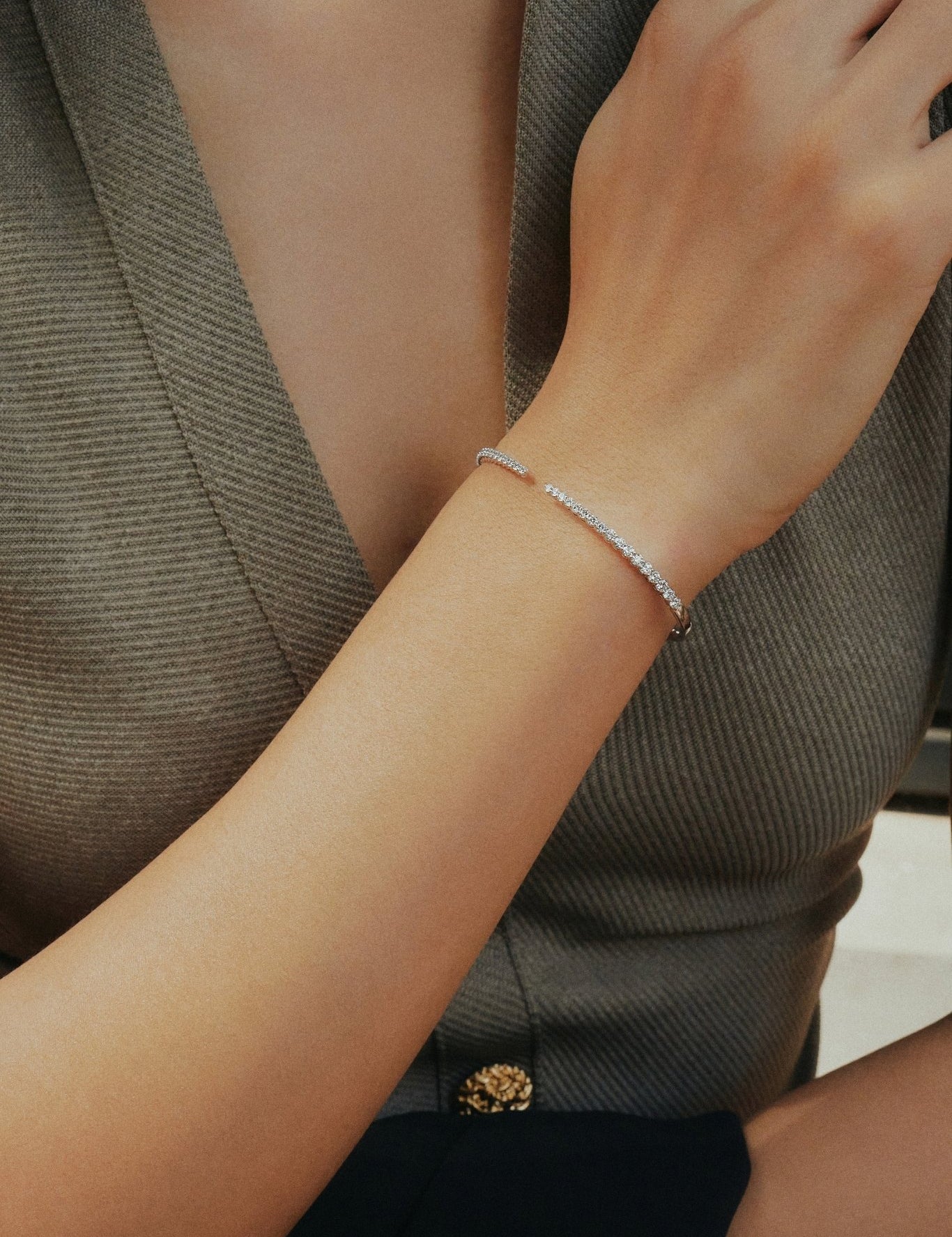 Lab Grown Diamond Bangle on Woman’s Wrist