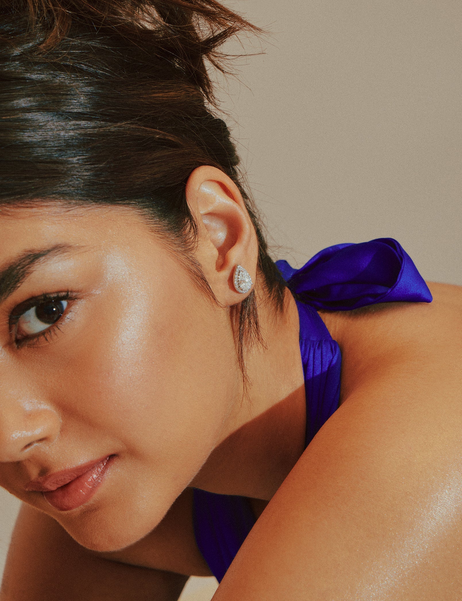 Askew Pear Solitaire Halo Earrings - House Of Quadri