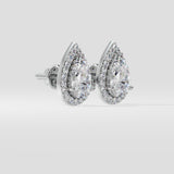 2 Ct Pear Solitaire Halo Earrings