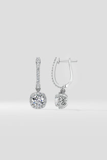 Cushion Halo Solitaire Drop Danglers - House of Quadri