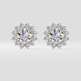 2 Ct  Sunflower Halo Solitaire Studs