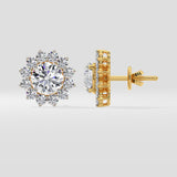 2 Ct  Sunflower Halo Solitaire Studs