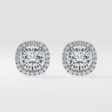 2 Ct Cushion-Cut Halo Earrings