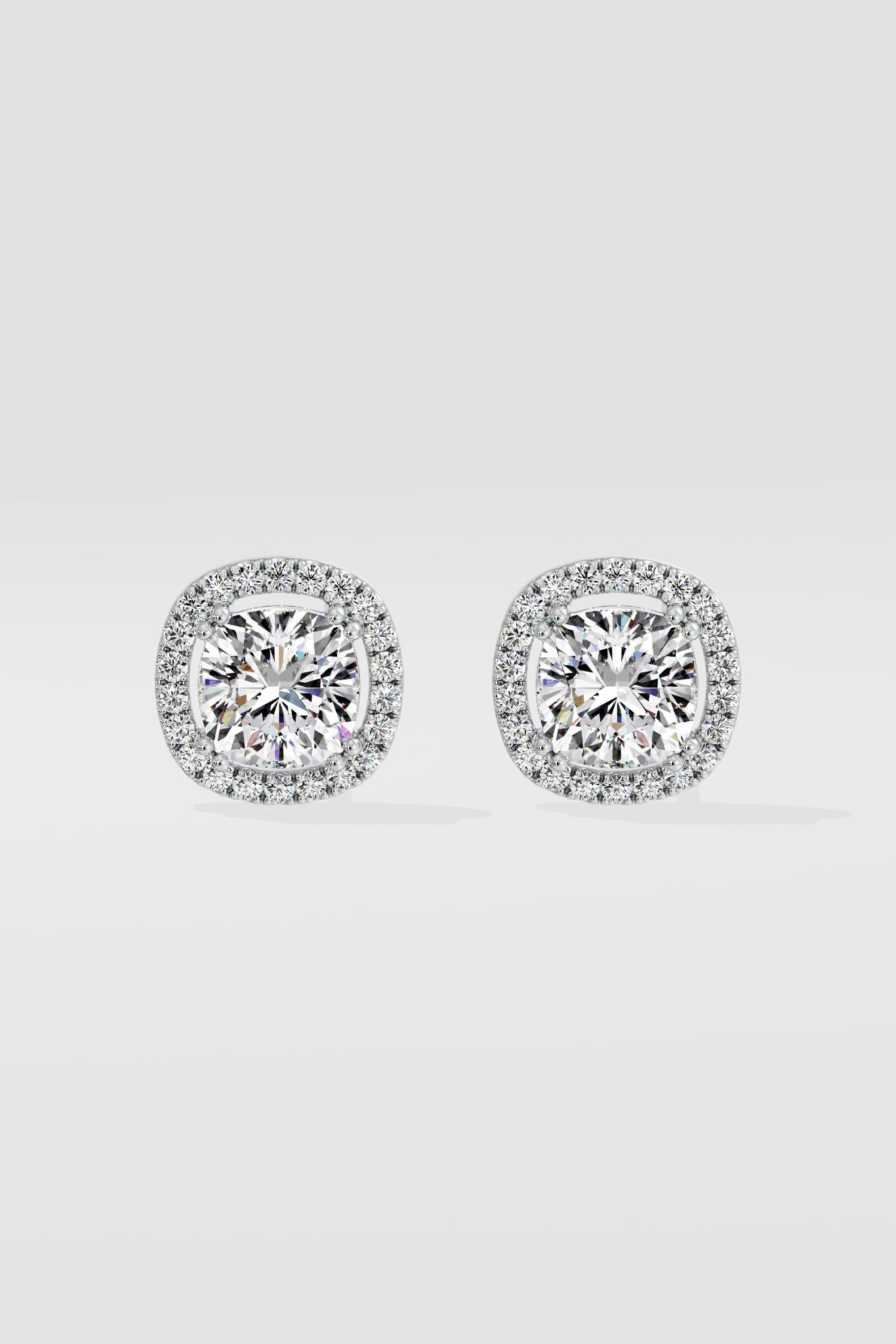 2 ct Cushion-Cut Halo Earrings