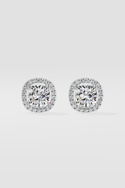 2 ct Cushion-Cut Halo Earrings