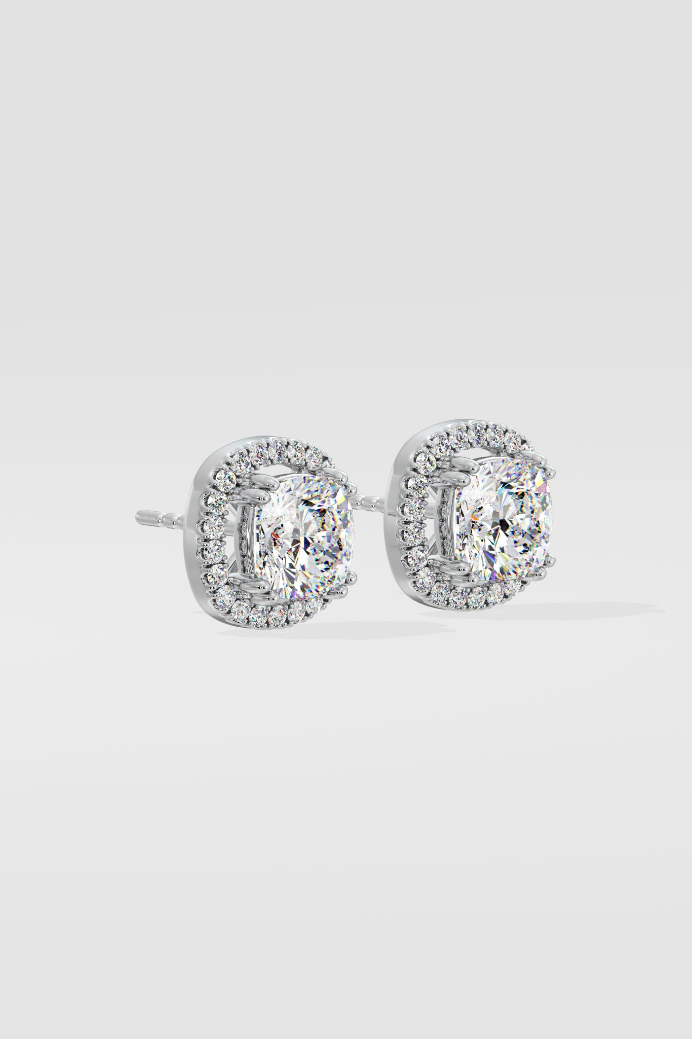 2 ct Cushion-Cut Halo Earrings