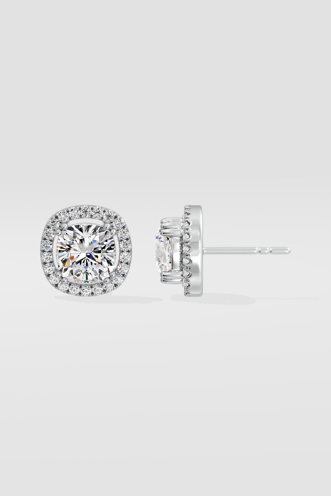 2 ct Cushion-Cut Halo Earrings