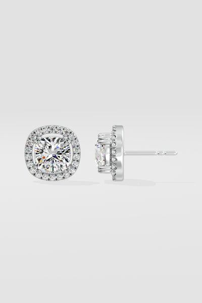 2 ct Cushion-Cut Halo Earrings