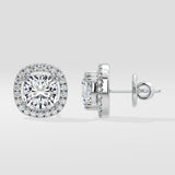 2 Ct Cushion-Cut Halo Earrings