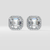 4 Ct Asscher Halo Studs