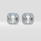 4 Ct Asscher Halo Studs