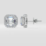 4 Ct Asscher Halo Studs