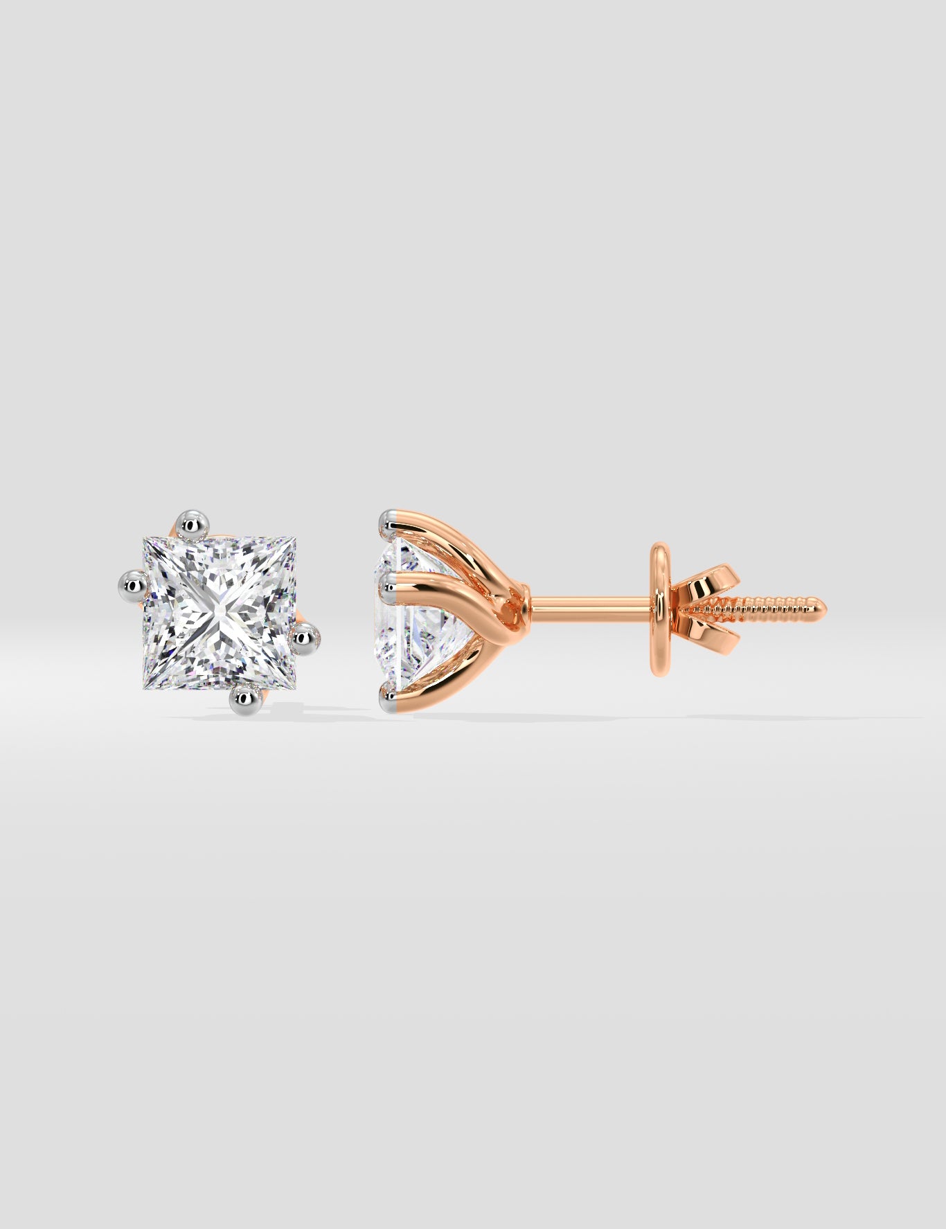 2 Ct Oblique Princess Studs