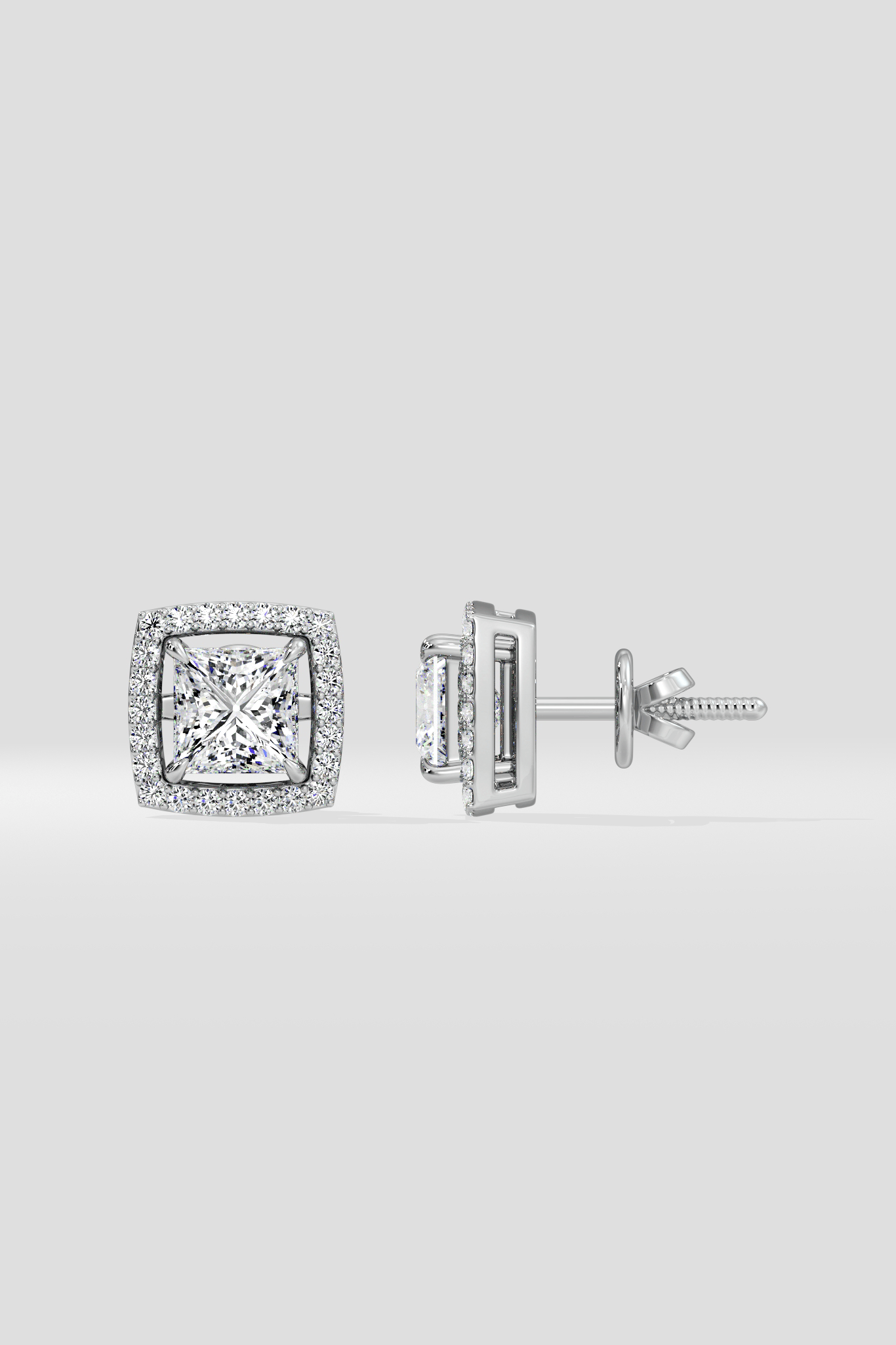 3 Ct Princess Halo Studs - House of Quadri