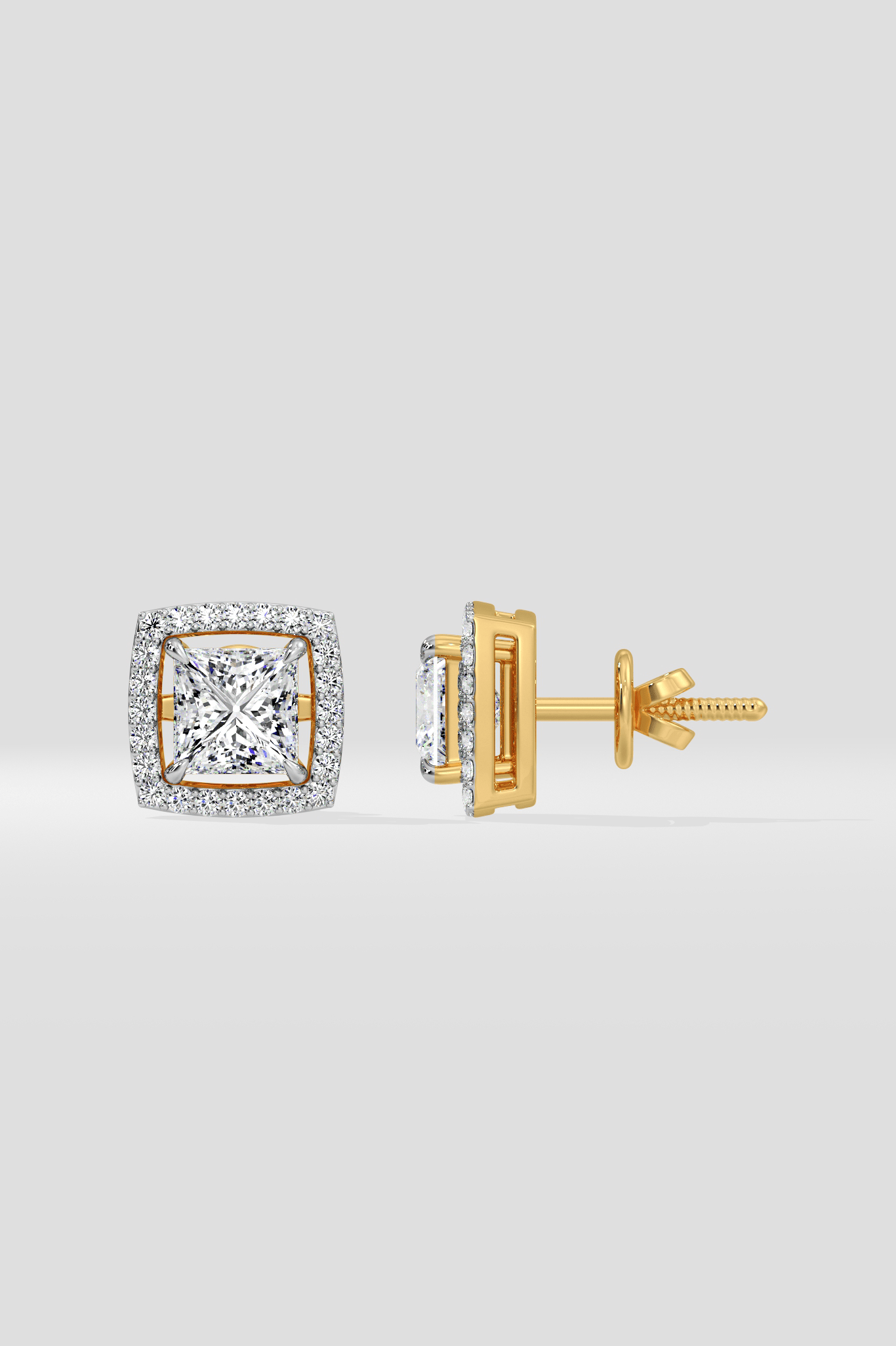 3 Ct Princess Halo Studs - House of Quadri