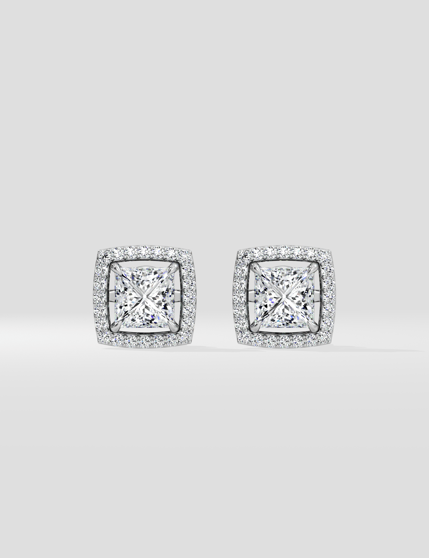3 Ct Princess Halo Studs - House of Quadri
