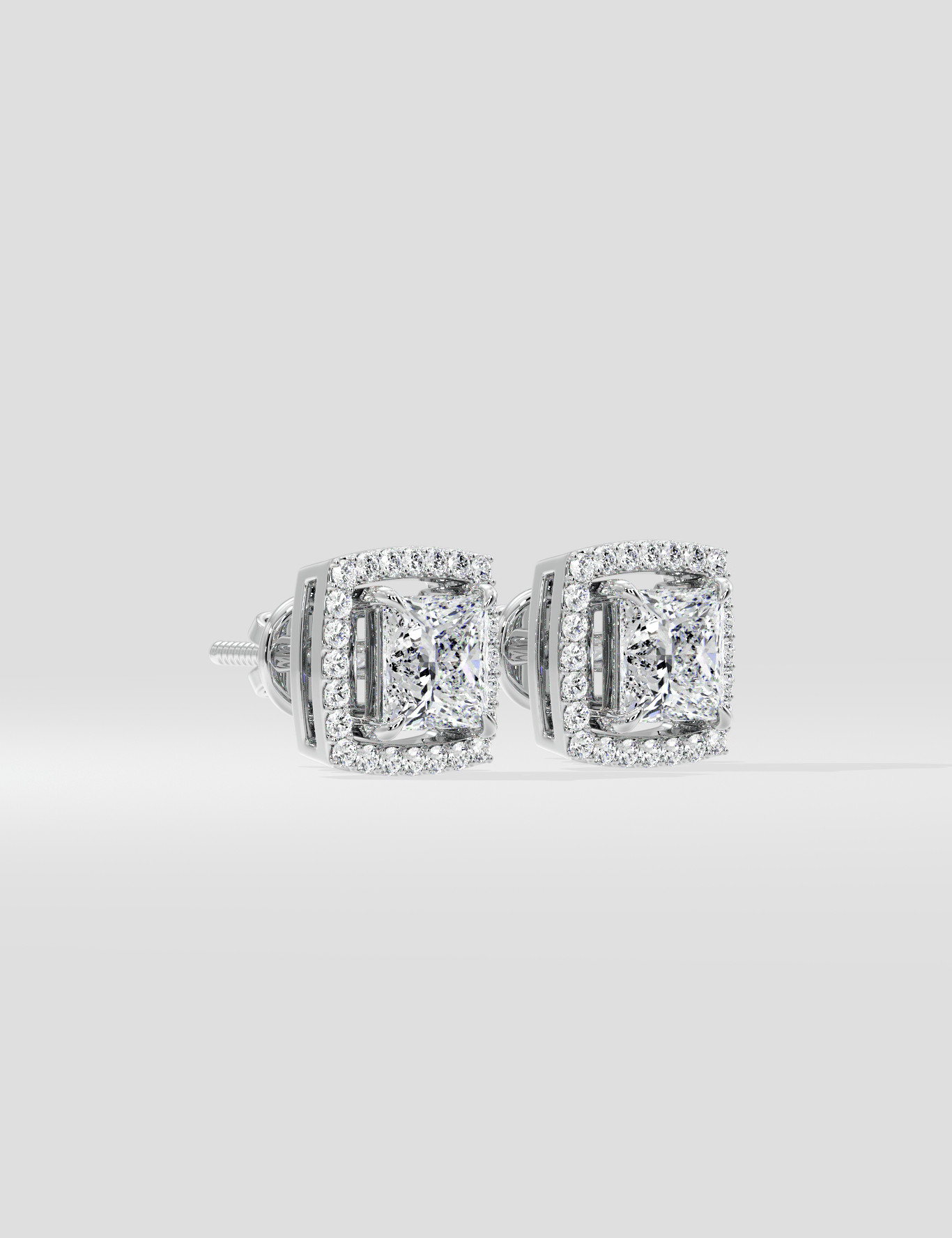 3 Ct Princess Halo Studs - House of Quadri