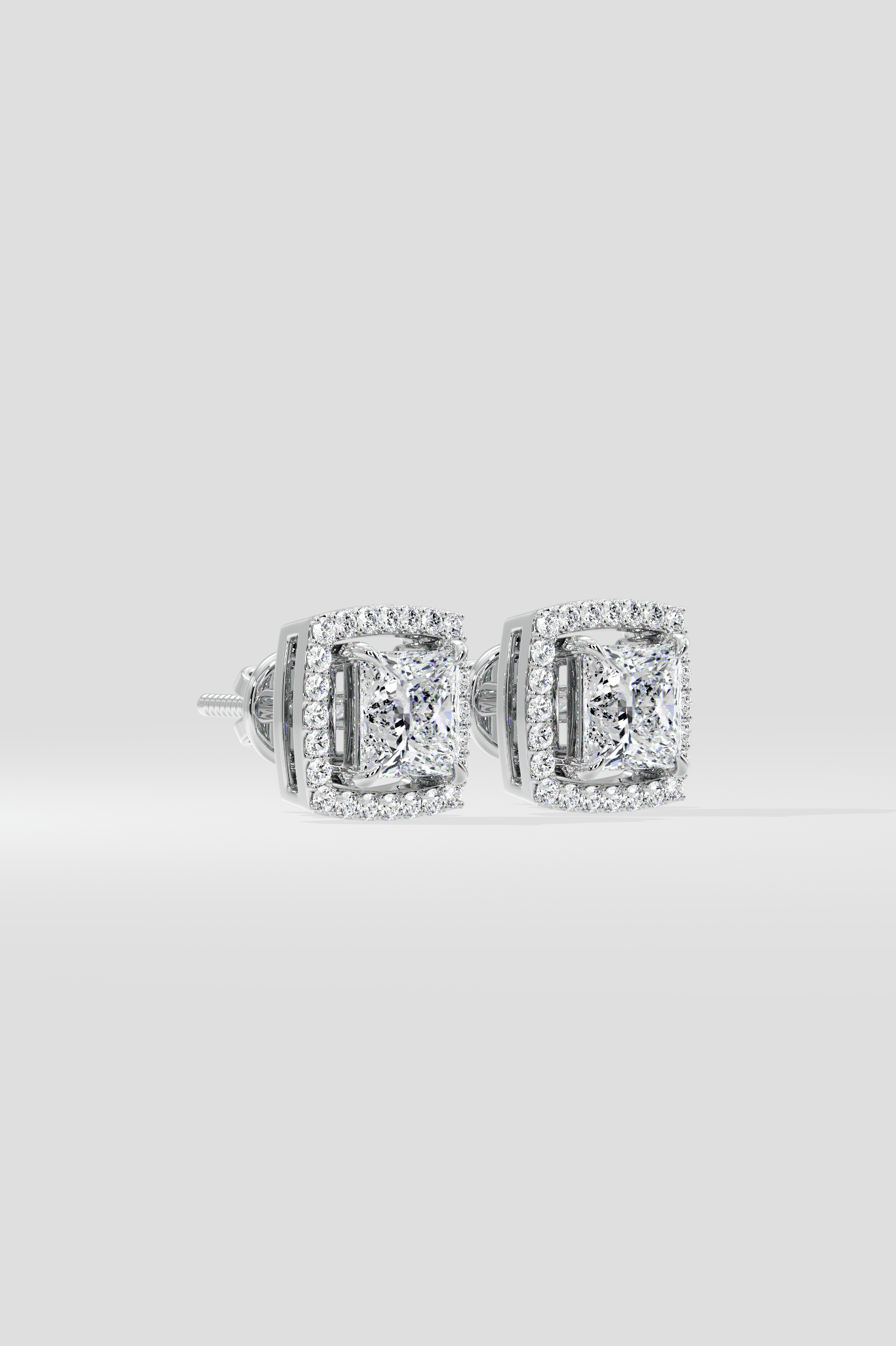 3 Ct Princess Halo Studs - House of Quadri