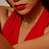 Model Wearing Emra Accented Solitaire Necklace House of Quadri