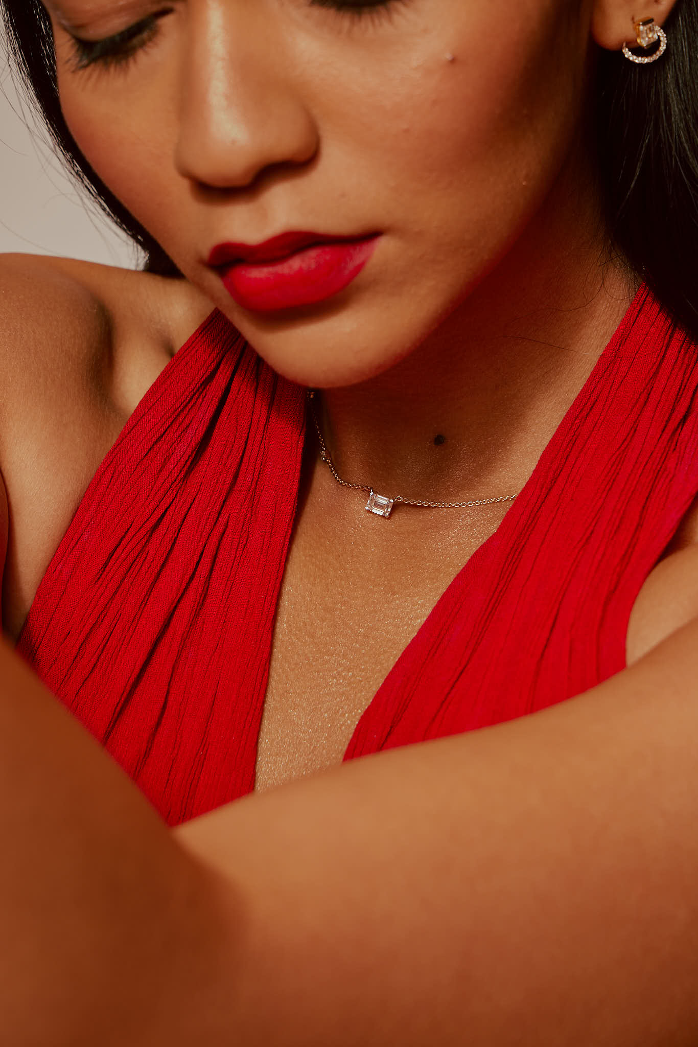 Model Wearing Emra Accented Solitaire Necklace House of Quadri