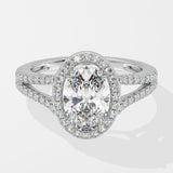 1.5 ct Oval Halo Split Shank Diamond Ring