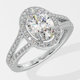 1.5 ct Oval Halo Split Shank Diamond Ring