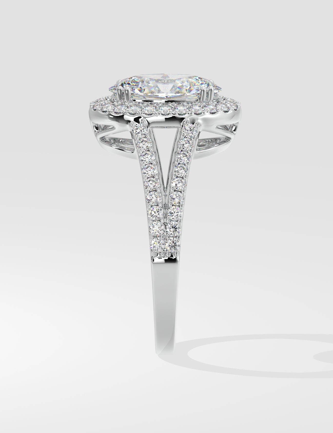 1.5 ct Oval Halo Split Shank Ring - House Of Quadri