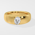 Diamond ring with a lab grown diamond on a white background