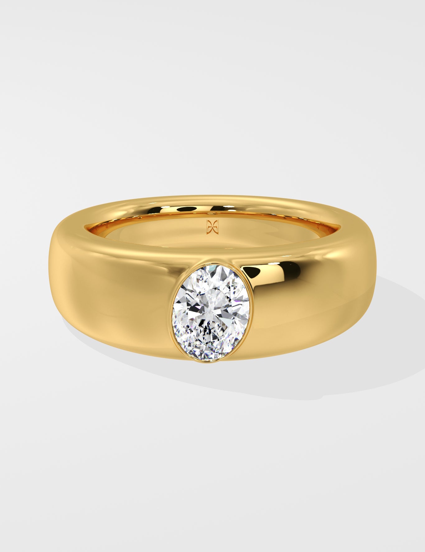 Diamond ring with a lab grown diamond on a white background