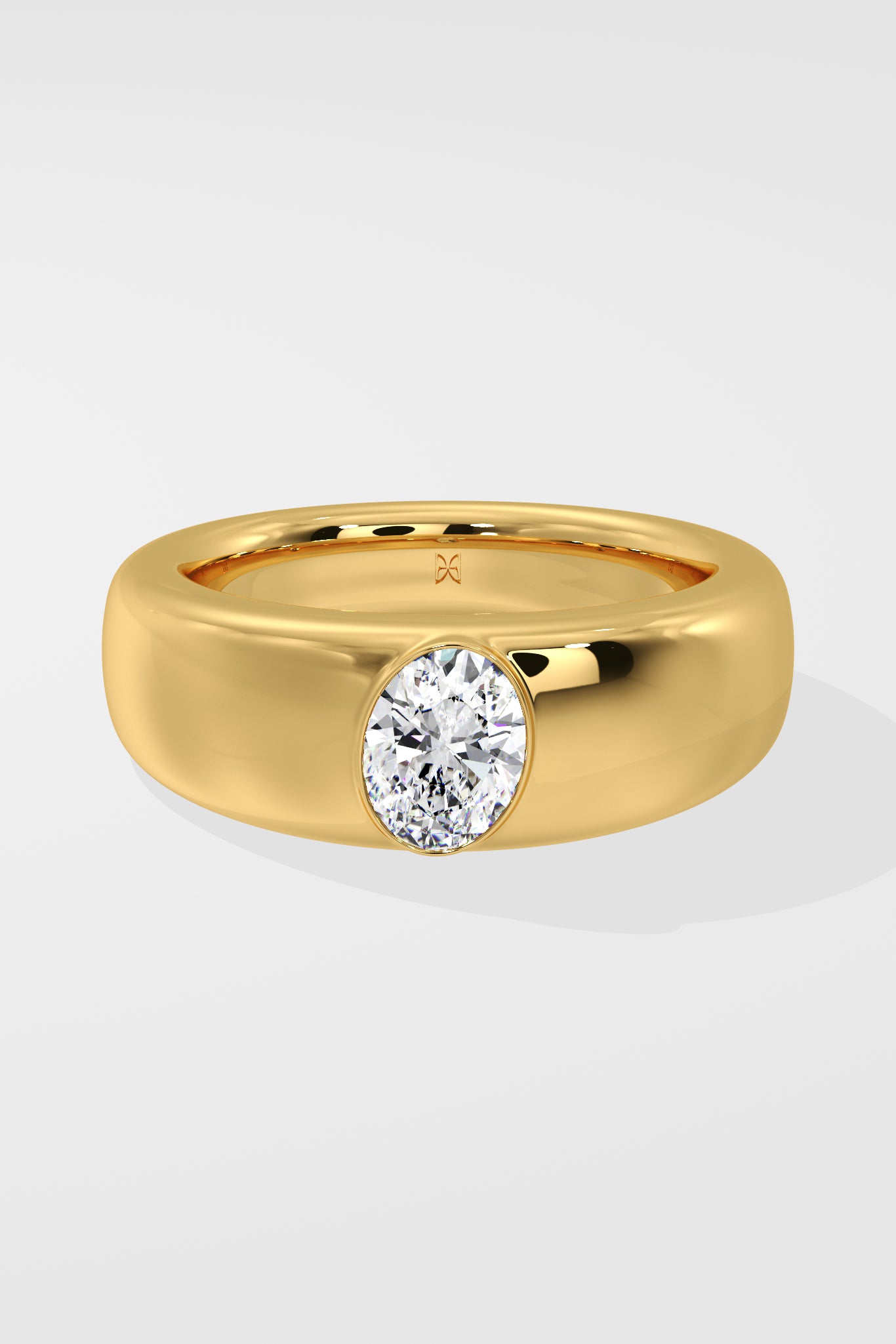 Diamond ring with a lab grown diamond on a white background