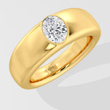Gold ring with a solitaire diamond on a light gray background