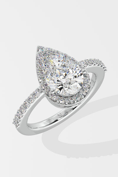 Askew Pear Solitaire Halo Ring - House Of Quadri