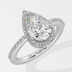 Askew Pear Solitaire Halo Ring - House Of Quadri