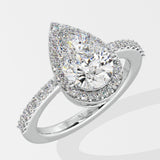 Askew Pear Solitaire Halo Ring - House Of Quadri