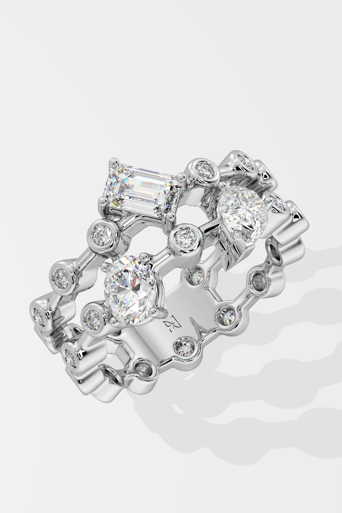 Askew 3 Stone Double Ring - House Of Quadri