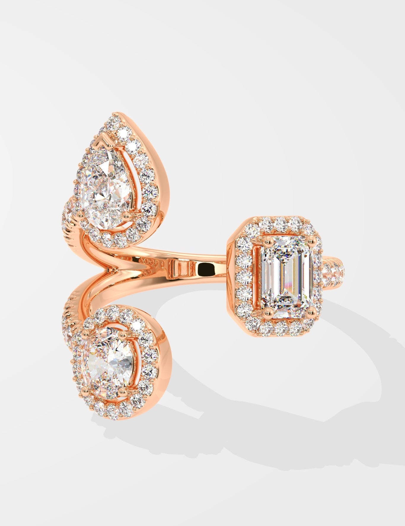 Askew 3 Stone Halo Gap Ring - House Of Quadri