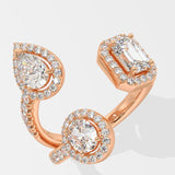 3 Stone Halo Gap Ring