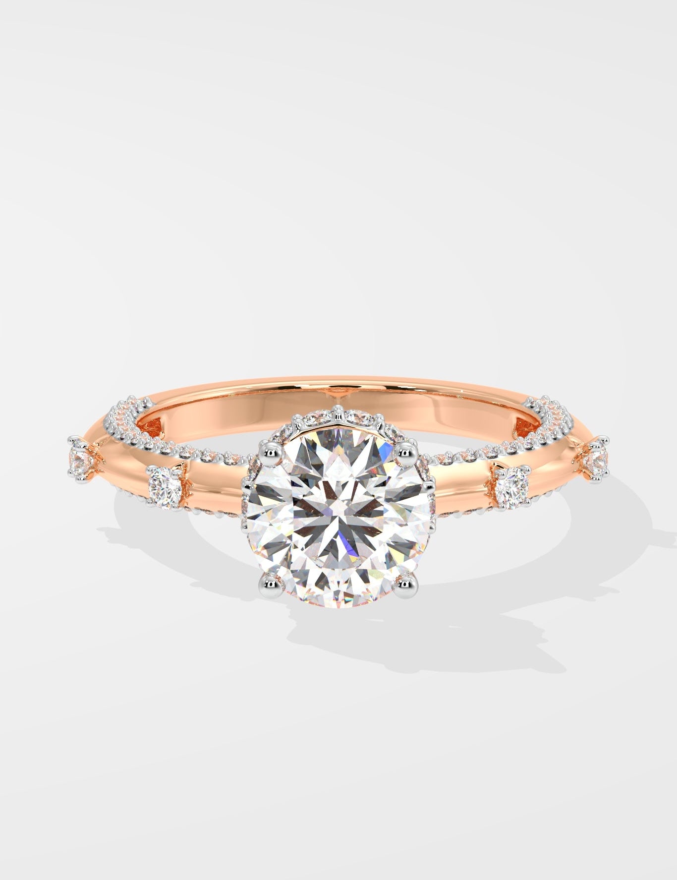 Stellar Invisible Halo Side Studded Solitaire Ring - House Of Quadri