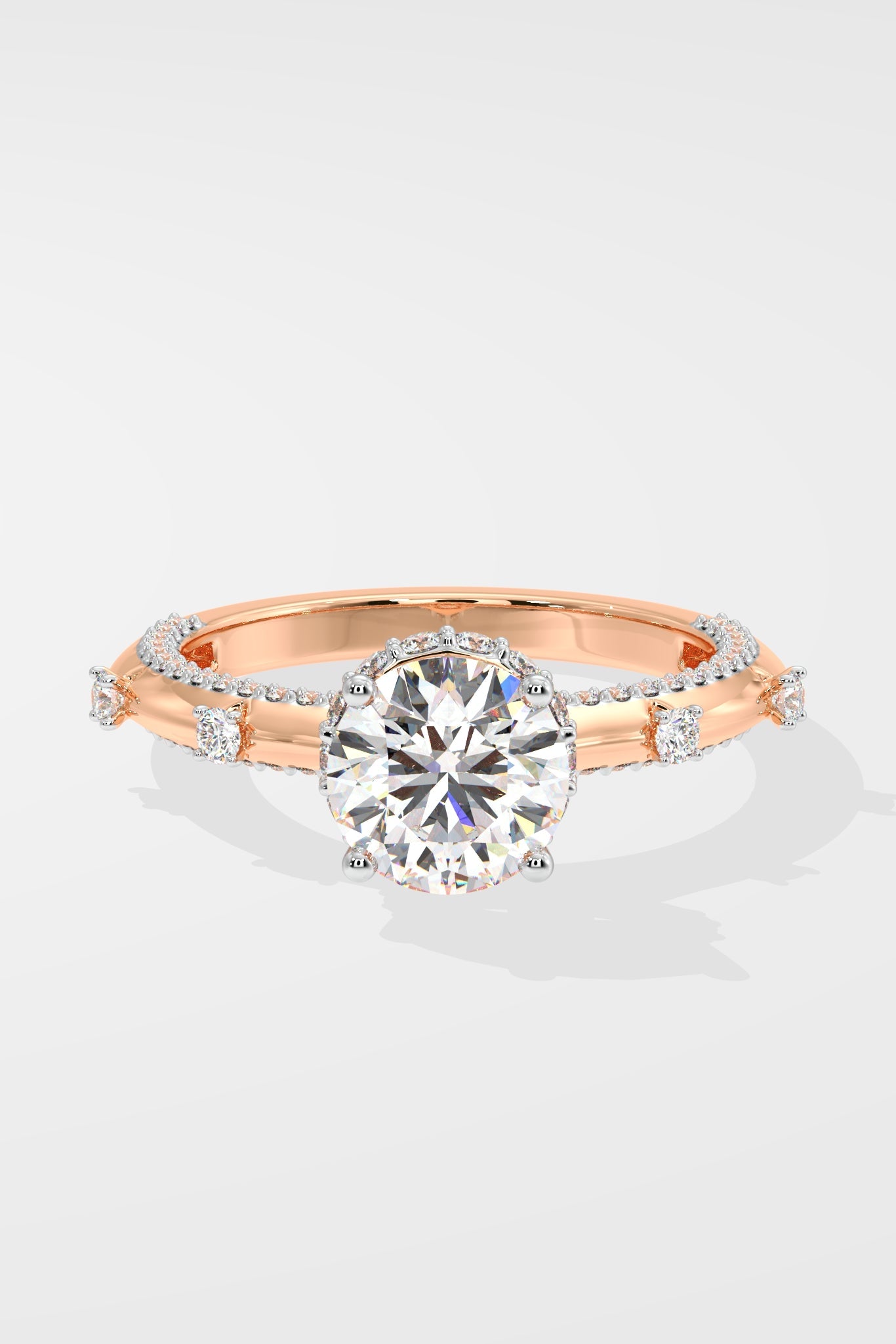 Stellar Invisible Halo Side Studded Solitaire Ring - House Of Quadri