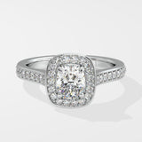 1 ct Accented Halo Cushion Solitaire Diamond Ring