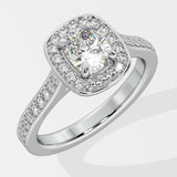 1 ct Accented Halo Cushion Solitaire Diamond Ring