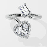 Emerald & Halo Heart 2 Diamond Ring