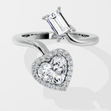 Emerald & Halo Heart 2 Diamond Ring