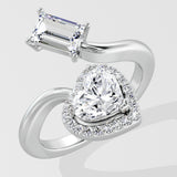 Emerald & Halo Heart 2 Diamond Ring