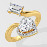 Emerald & Halo Heart 2 Diamond Ring